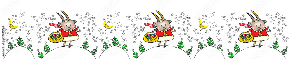 Fototapeta premium Border Christmas goat, Beautiful background for your festive design and wallpaper. 