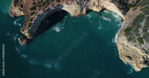 Revealing aerial view of the scenic coastline at Lagoa, Algarve, Portugal