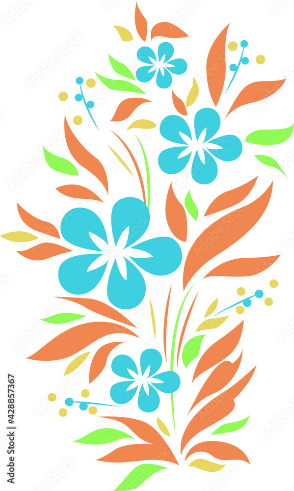 Flower. Blue bud. A flowering plant with large green leaves and a large blue flower. Vector botanical illustration. plant, nature, ecology,pattern, set