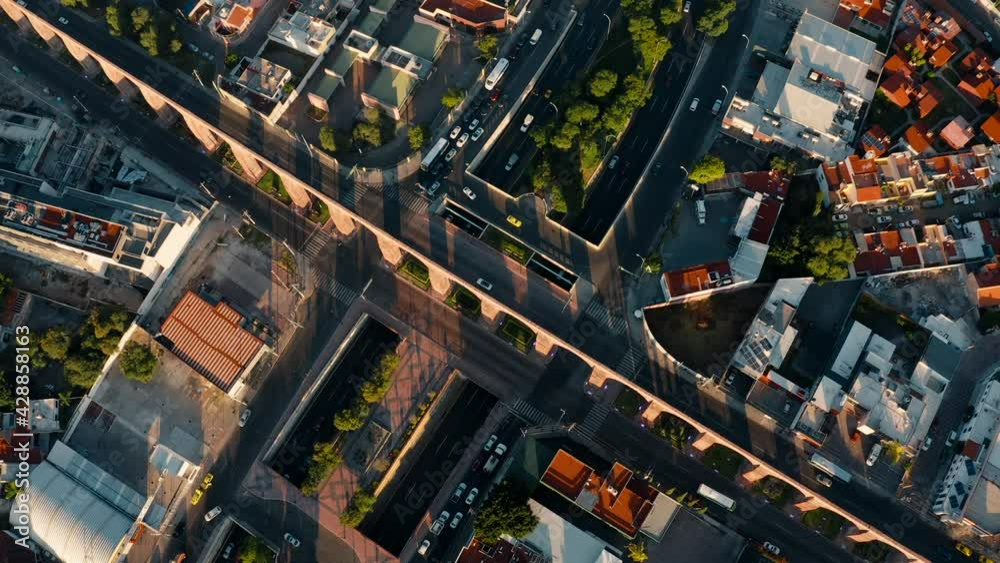 View from the air of the historical arches in the city of Querétaro, drone 4k. View from the air of the historical arches in the city of Querétaro, drone 4k.