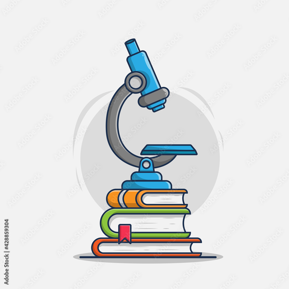 microscope with books. isolated science concept. cartoon illustration microscope with books. isolated science concept. cartoon illustration