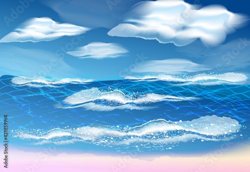 Vector sea Wave symbols set for design , such emblem or logo template. sea and waves on a transparent background. Sketch of the sea tidal blue wave splash