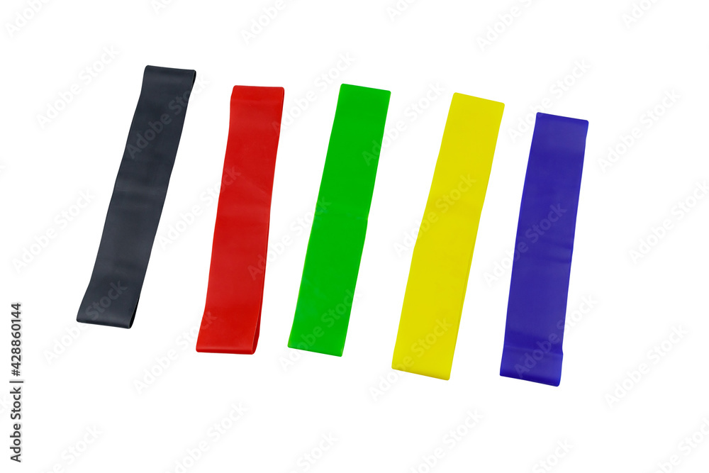 Set of elastic rubber bands for fitness isolated on a white background Set of elastic rubber bands for fitness isolated on a white background