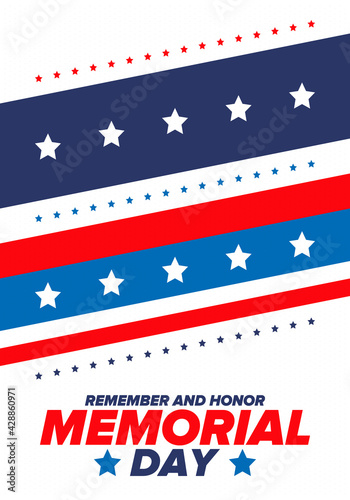 Memorial Day in United States. Remember and Honor. Federal holiday for remember and honor persons who have died while serving in the United States Armed Forces. Celebrated in May. Vector poster