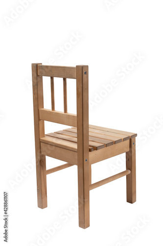 Small wooden chair isolated on white background  children wooden chair  back view