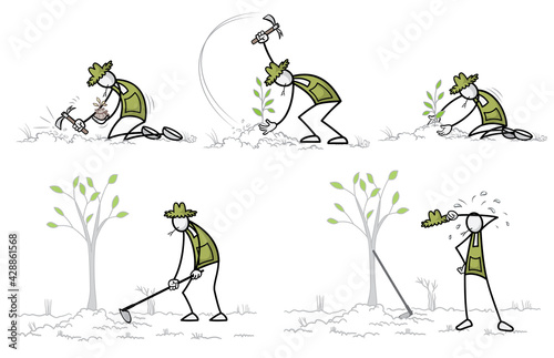 Set of farmer at outdoor activities in different poses. Print vector illustration © titosart
