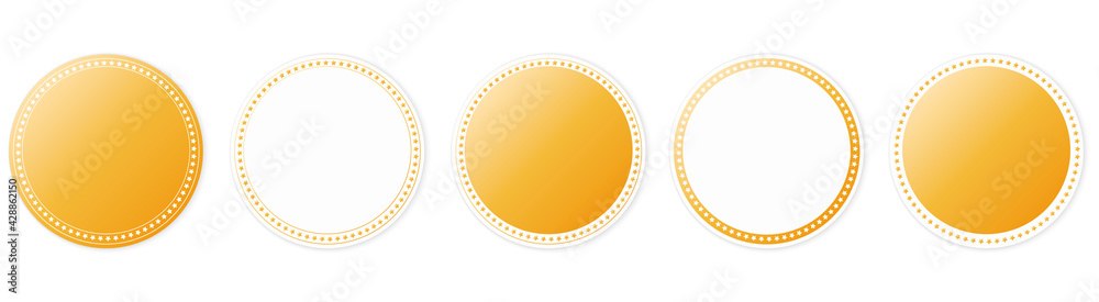 set of gold round sticker banner on white background	
