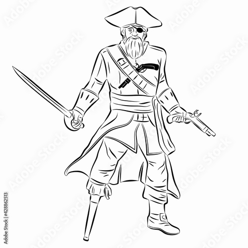 illustration of a captain pirate, vector drawing