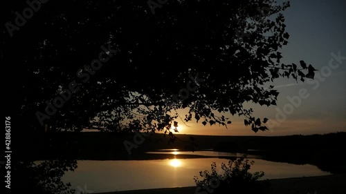 sunset on the lake.summer sunset in nature. solitude. wild species. sunset in the village 