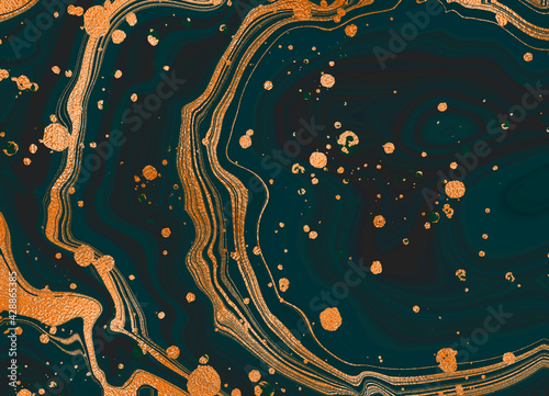 Gold marble design green. Malachite. A beautiful combination of marine marble and gold, beautiful streaks and veins.