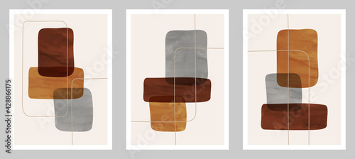 Trendy contemporary set of abstract art, creative minimalist hand painted watercolor compositions for wall decoration, postcard or brochure cover design in vintage style art.  
EPS10 vector.
