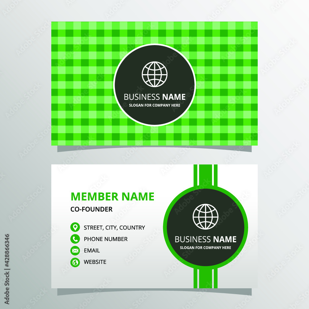 Modern Green Business Card Template With Gingham Pattern