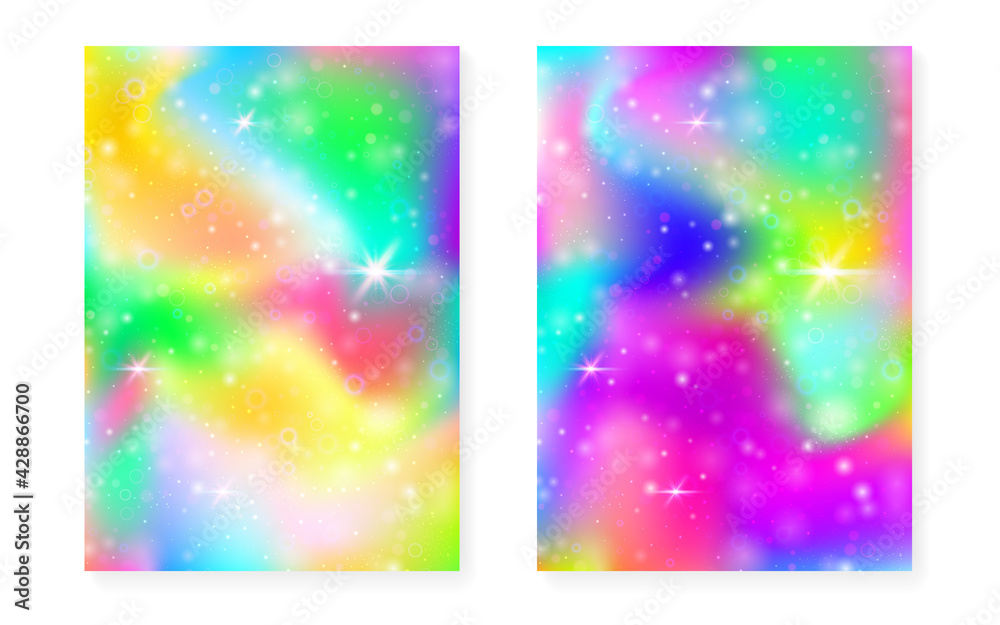 Kawaii background with rainbow princess gradient. Magic unicorn hologram. Kawaii background with rainbow princess gradient. Magic unicorn hologram.