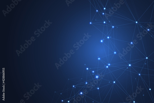 Geometric connected background lines and dots. Simple technology abstract graphic background design, illustration.