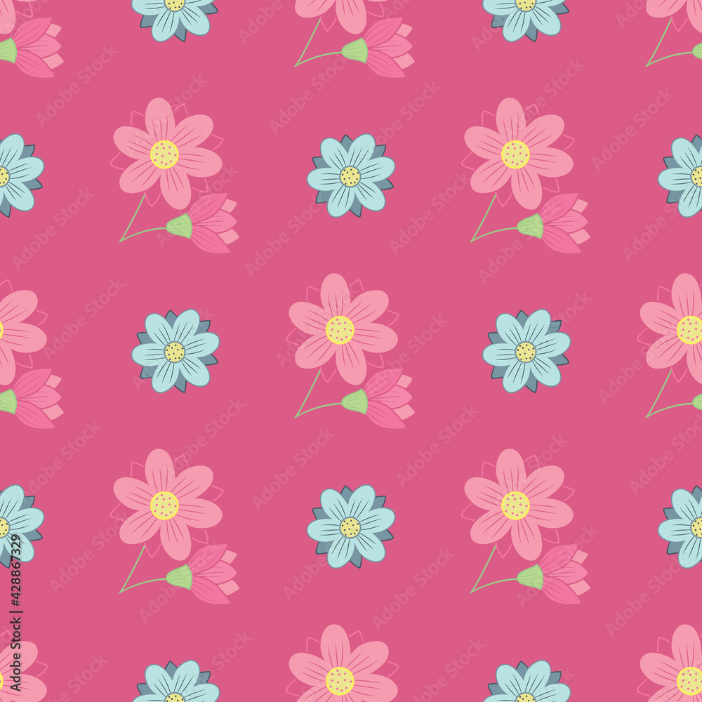 vector graphic seamless pattern with summer flowers