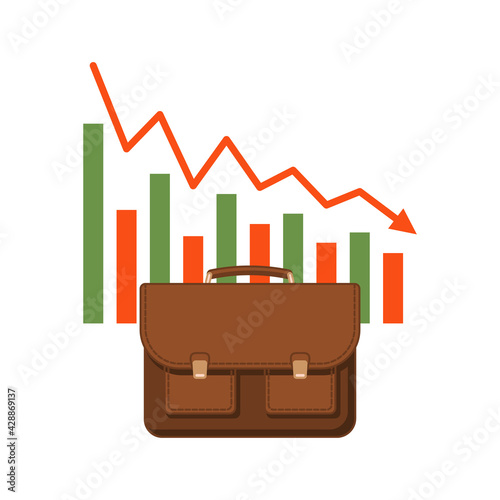Investment portfolio with a fall schedule. The concept of the fall of the market of investments, stocks, funds. Color vector illustration.