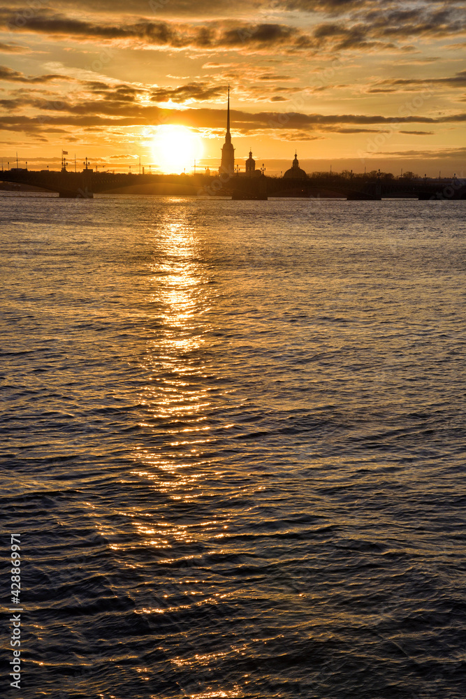 Sunset over the Neva River.