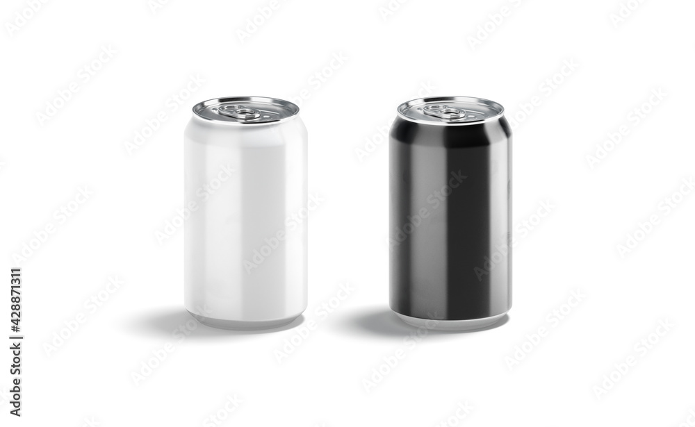 Blank black and white aluminum 330 ml soda can mockup, isolated Blank black and white aluminum 330 ml soda can mockup, isolated
