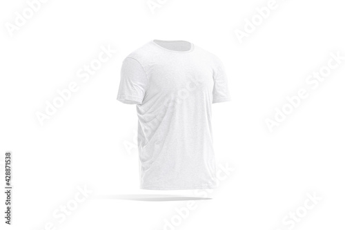 Blank white wrinkled t-shirt mockup, side view