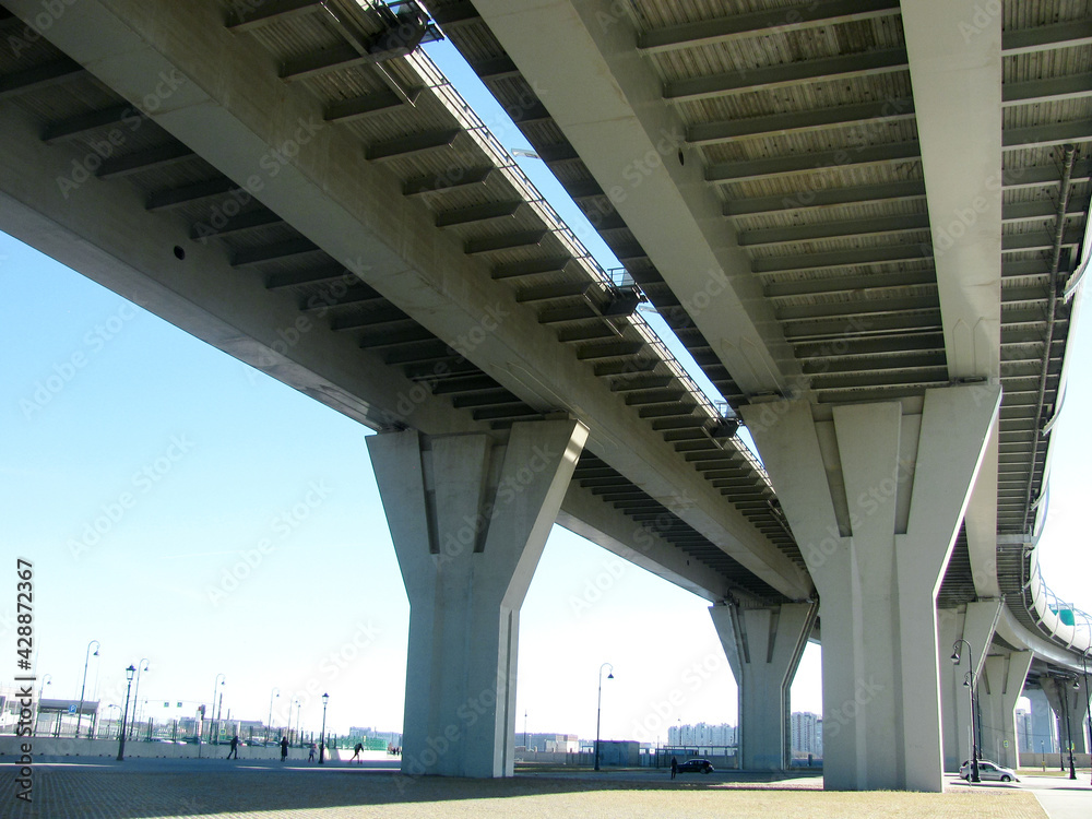 View under two highway bridge tracks View under two highway bridge tracks