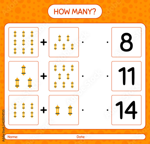 How many counting game with arabic lantern. worksheet for preschool kids, kids activity sheet, printable worksheet