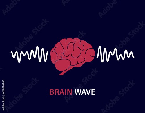 Human Brain Waves. Brain Activity Wave concept. Pink Mind with Mental Wave. Isolated blue background. Vector illustration