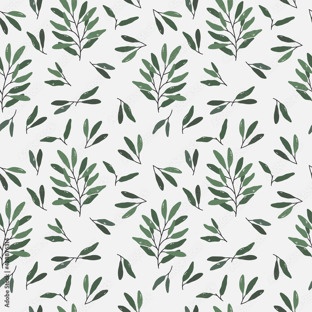 Fototapeta premium Seamless pattern with branches and plants. Vector illustration with a plant pattern. Seamless floral pattern. Modern design for paper, cover, fabric, interior and other users.