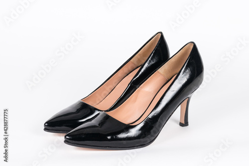 Black shoes for women on white background
