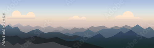 colorful banner mountains at sunset. Vector illustration. Mountains background. Vector Evening in Mountains