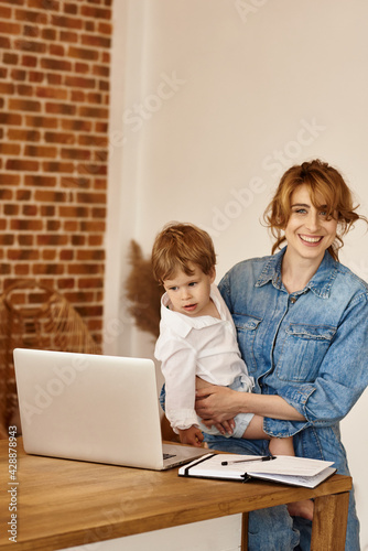 Mom works at the computer