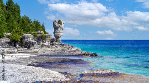 Scenic Fathom Five National Marine Park and famous Flowerpot Island accessible by tourist bot from Tobermory. photo