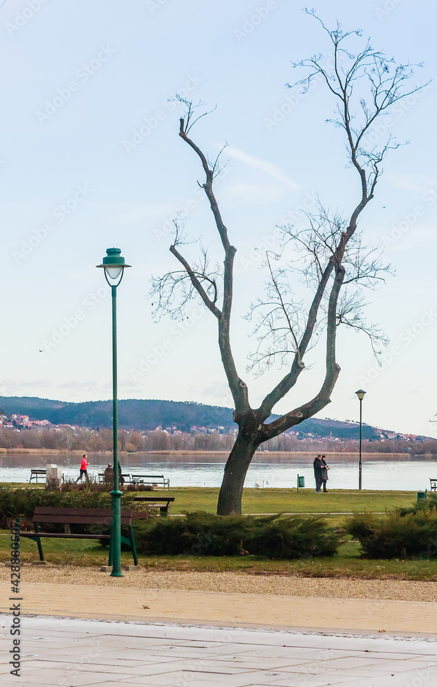 Bank promenade, flat lake, Balaton. Hungary, Europe