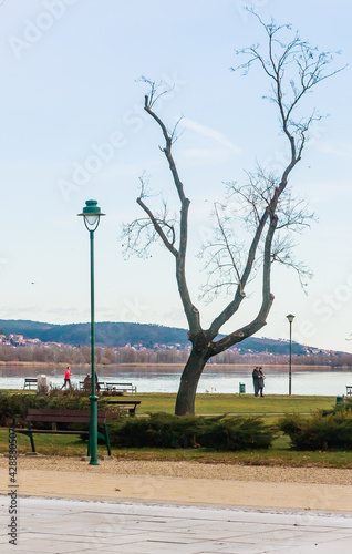 Obraz na płótnie Bank promenade, flat lake, Balaton. Hungary, Europe w salonie