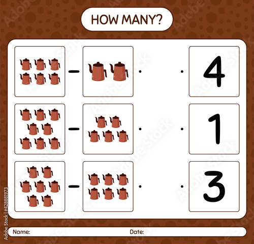 How many counting game with arabic teapot. worksheet for preschool kids, kids activity sheet, printable worksheet
