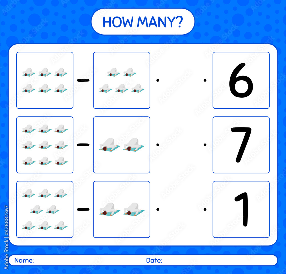 How many counting game with praying. worksheet for preschool kids, kids activity sheet, printable worksheet