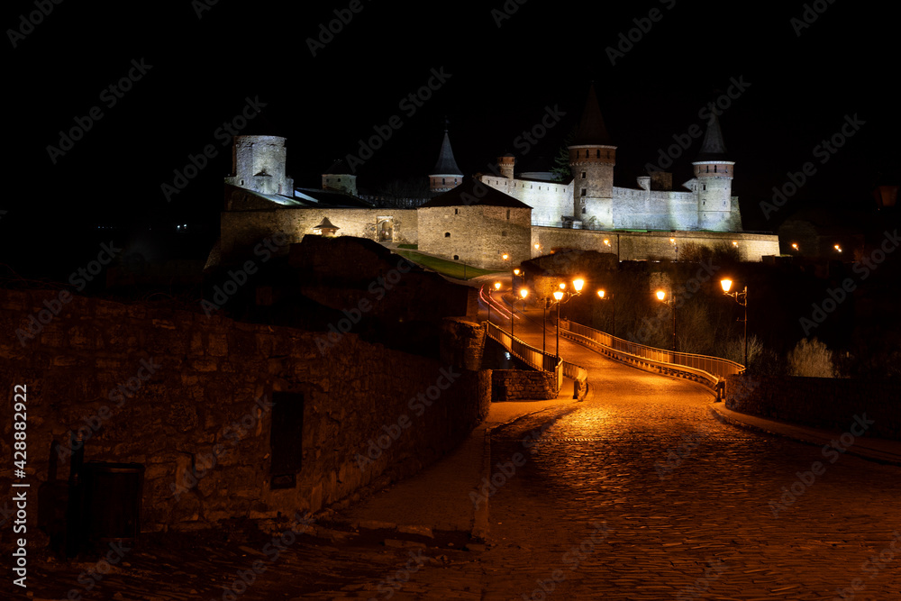 Night landscape of the Old Town and Kamyanets-Podilsky Fortress, Ukraine