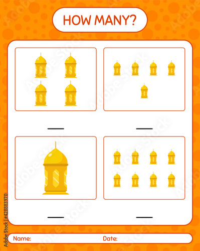 How many counting game with arabic lantern. worksheet for preschool kids, kids activity sheet, printable worksheet