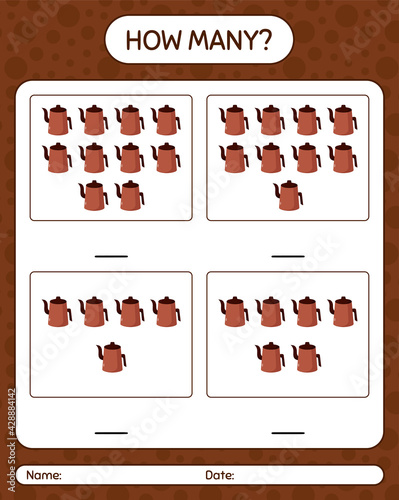 How many counting game with arabic teapot. worksheet for preschool kids, kids activity sheet, printable worksheet