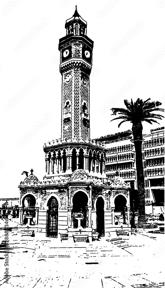 Obraz premium Clock Tower at the Konak Square, izmir, Turkey built to honor the Ottoman Sultan, Abdulhamit II.