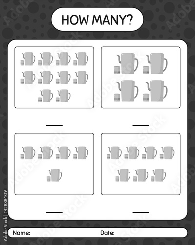 How many counting game with arabic teapot. worksheet for preschool kids, kids activity sheet, printable worksheet