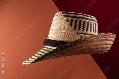 Wayuu straw hat on color background photo