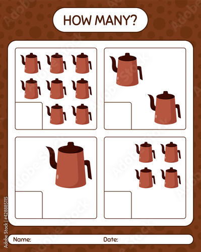How many counting game with arabic teapot. worksheet for preschool kids, kids activity sheet, printable worksheet
