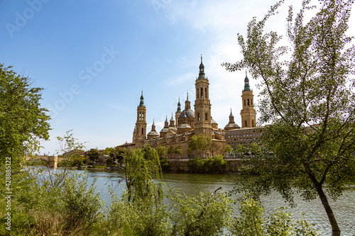 landscape Nuestra Señora del Pilar Cathedral Basilica view from the Ebro River in a spring day © Joanna Redesiuk
