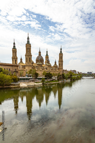 landscape Nuestra Se  ora del Pilar Cathedral Basilica view from the Ebro River in a spring day