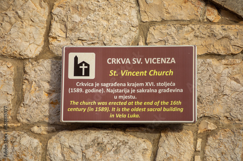 St. Vinsent Church in old town of Vela Luka, Korcula island, Croatia