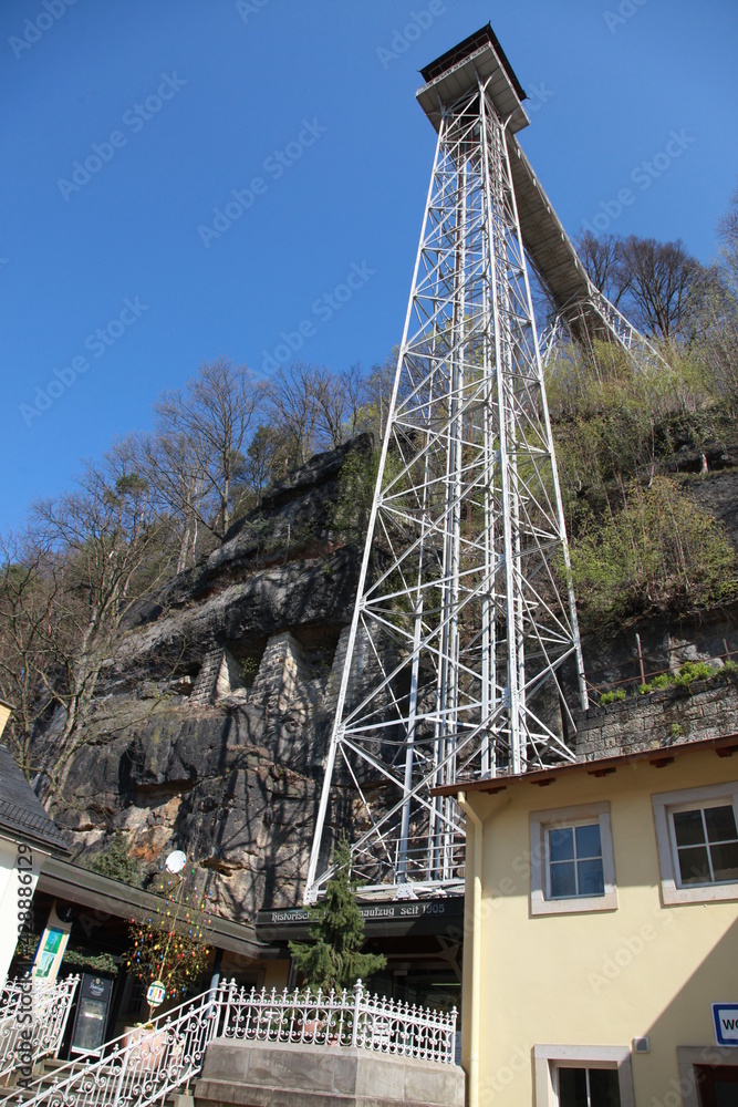 Saksonia Szwajcarska, Bad Schandau wieża - winda - obrazy, fototapety, plakaty 