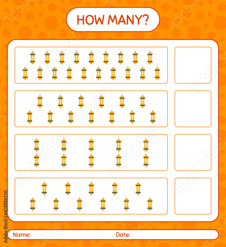 How many counting game with arabic lantern. worksheet for preschool kids, kids activity sheet, printable worksheet