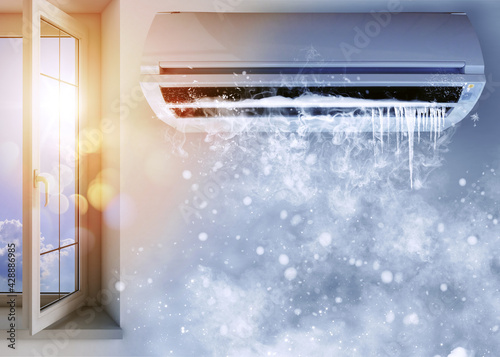 Fotografie The air conditioner puts very fresh air in the room in a hot day