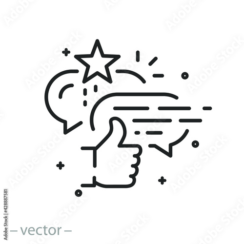 customer feedback icon, good client review, satisfaction recognition, support service, line symbol on white background - editable stroke vector illustration eps10