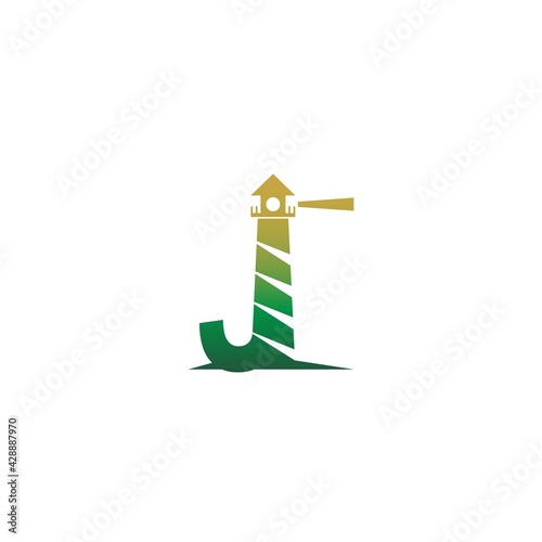 Letter J with lighthouse icon logo design template